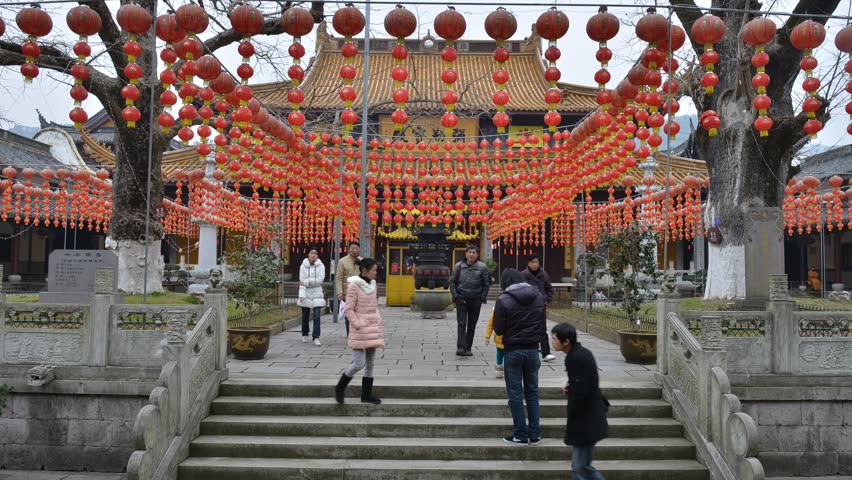 Ningbo, CHINA - Feb 13: People visit Xuedou temple for Chinese New Year, Ningbo,