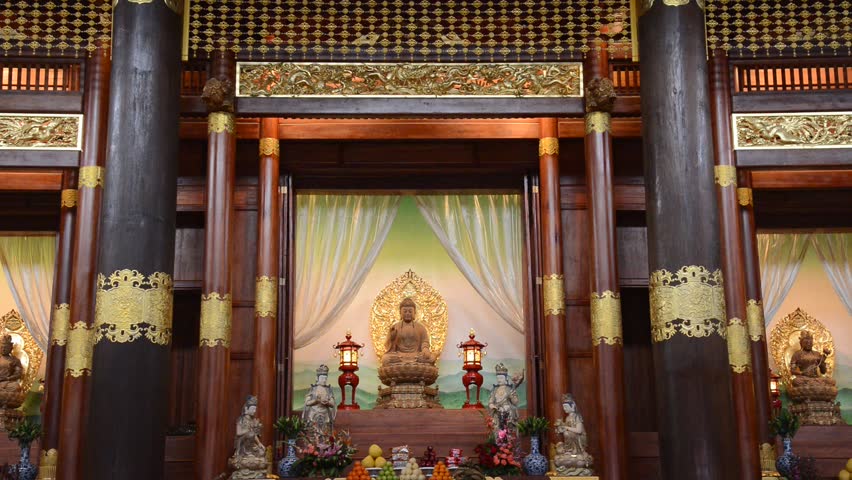 Ningbo, CHINA - Feb 13: people praying before buddha in   Xuedou temple on Feb