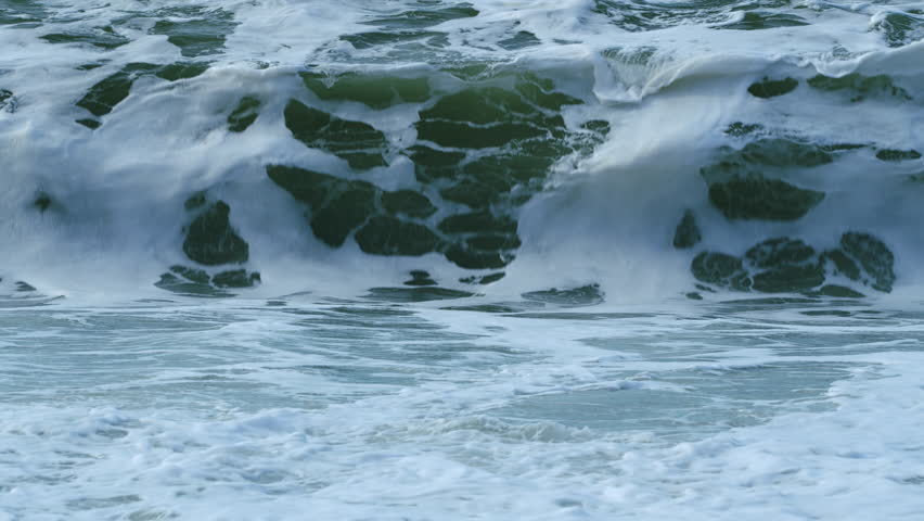 Heavy Wave Breaking. Beautiful Dark Sea Surface. Storm Warning On Coast. Slow motion. Royalty-Free Stock Footage #3415814359