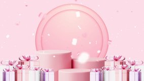 Happy Birthday background with pastel pink gift and podium for luxury anniversary holidays concept. - Powered by Shutterstock - Get 15% off with code: PIKWIZARD15