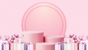 Happy Birthday background with pastel pink gift and podium for luxury anniversary holidays concept. - Powered by Shutterstock - Get 15% off with code: PIKWIZARD15