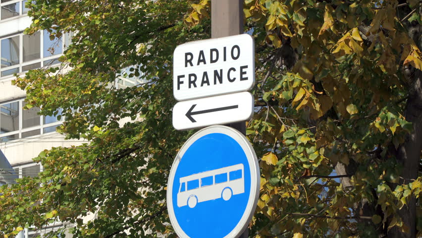 Radio France sign in a street of Paris, France