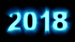 year 2018 - blue light numbers - shimmering and flickering loop animation - isolated on black