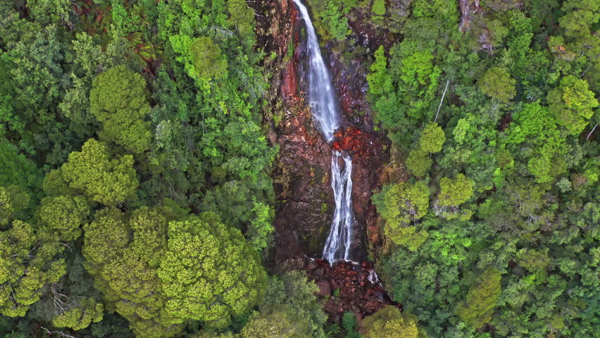 Aerial nature landscape. Waterfall in Australia Tasmania. Montezuma falls park Royalty-Free Stock Footage #3416198977