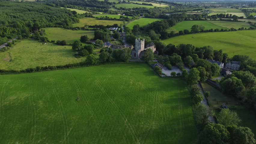 A drone shot over Jerpoint Abbey Ruins Thomastown,county Kilkenny