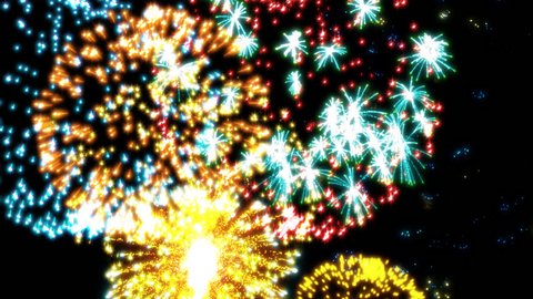 Grand finale fireworks! Contains 2 versions for variety within the clip. This anim is perfect for games, apps, commercials, and marketing presentations. Transparency is embedded in video.