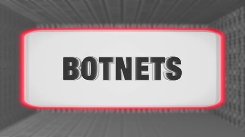 Seamless looping 3d animated bright futuristic motherboard with the animated text “Botnets” in 4K resolution