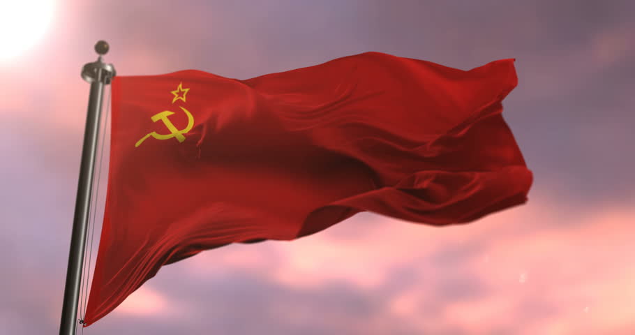 URSS Soviet Union flag waving at wind at sunset, loop Royalty-Free Stock Footage #34164784