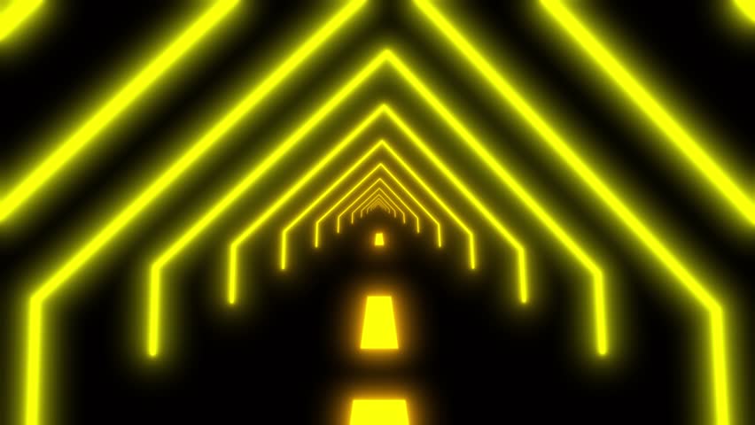 Abstract yellow neon lights forming a triangular tunnel pattern animated on a black background. - Powered by Shutterstock - Get 15% off with code: PIKWIZARD15