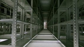 Empty floor with metallic shelves within industrial park. Metal colossal shelving units prepared for further usage in industrial zone - Powered by Shutterstock - Get 15% off with code: PIKWIZARD15