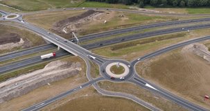 Two Roundabouts Over a Highway, Static Shot - Joure, Friesland, The Netherlands, 4K Drone Footage
