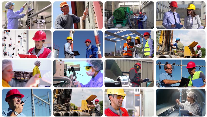 People of Different Professions at Work. Employment of Men and Women in Industries. Male and Female Industrial Workers. Professional Occupations. Employment and Labor. Industrial Production. Royalty-Free Stock Footage #3416974423