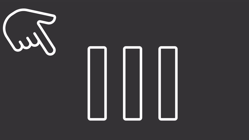 2D white simple thin line animation of finger pushing dominoes icon, HD video with transparent background, seamless loop 4K video representing economic crisis.