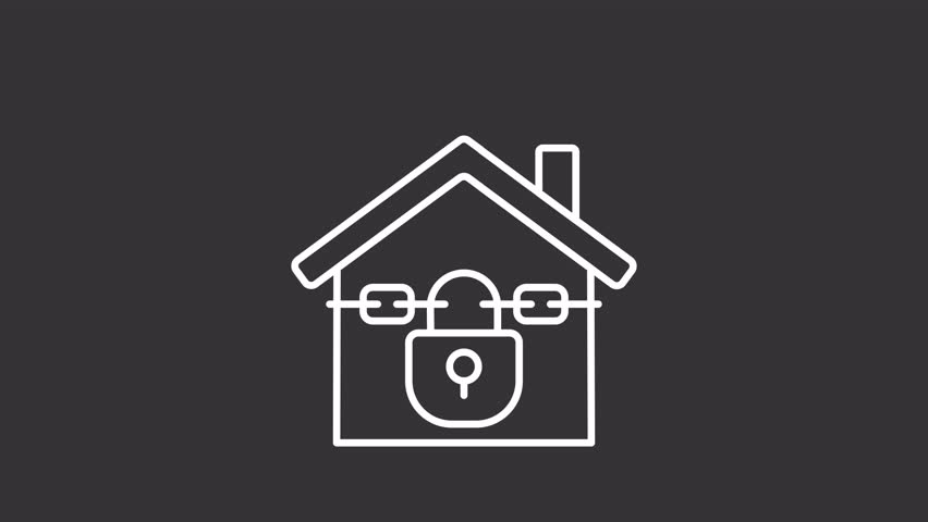 2D white simple thin line animation of foreclosed home icon, HD video with transparent background, seamless loop 4K video representing economic crisis.