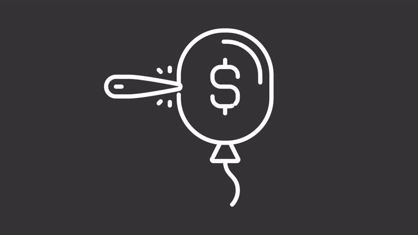 2D white simple thin line animation of economic bubble icon, HD video with transparent background, seamless loop 4K video representing economic crisis.