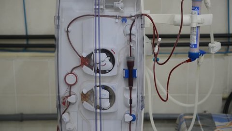 Hemodialysis machines with tubing.