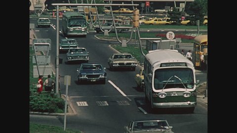 NEW YORK, 1971, Cars, buses, and traffic at John F. Kennedy International Airport, JFK