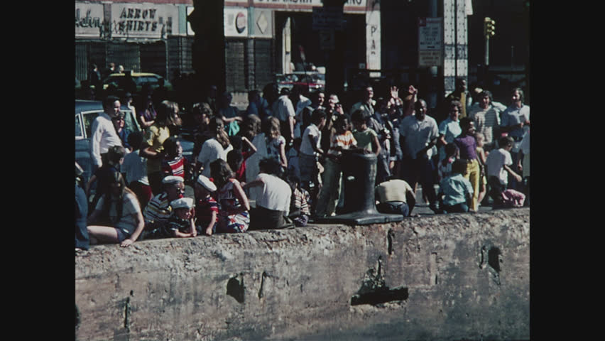 NEW YORK, 1971, People waiting on the pier for the departure of the QE2, Queen Elizabeth 2