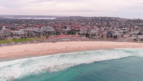 Sydney, Australia: Aerial view of iconic Bondi Beach, famous surf beach in capital city of Australian state of New South Wales and most populous city in Australia