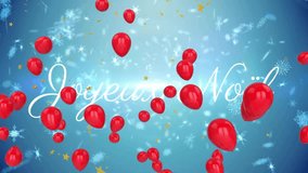 Animation of balloons and stars over joyeux noel text on blue background. Christmas, tradition and celebration concept digitally generated video. - Powered by Shutterstock - Get 15% off with code: PIKWIZARD15
