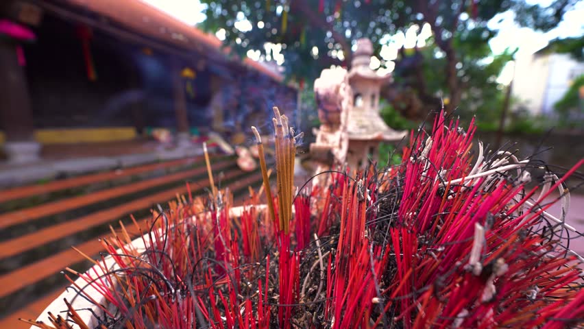 Incense burning embossed in an pot. Incense smoke, burning Incense smoke. Lang Chuong temple, Hanoi city, Vietnam