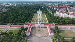 Drone shot of Charlottenburg Palace  ( Schloss Charlottenburg ) , it is a Baroque palace in Berlin, located in Charlottenburg district .