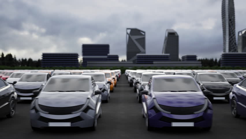 Parking Lot. New modern cars.3D rendering. 3D Illustration