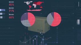 Animation of financial data processing over cardboard box on black background. Global delivery, shipping, computing and digital interface concept digitally generated video. - Powered by Shutterstock - Get 15% off with code: PIKWIZARD15