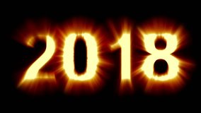 year 2018 - orange light numbers - strong shimmering and flickering loop animation - isolated on black