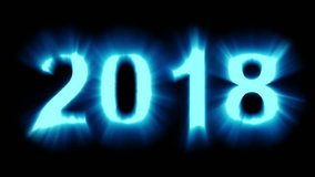 year 2018 - blue light numbers - strong shimmering and flickering loop animation - isolated on black
