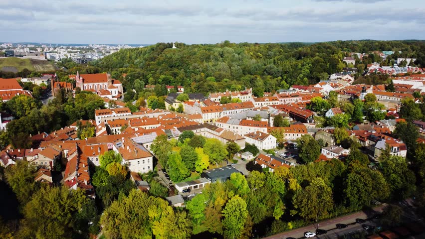 Aerial View of Uzupis in Vilnius Old Town with Old Buildings, Lithuania Royalty-Free Stock Footage #3417284807