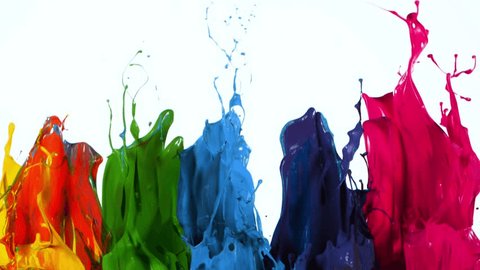 Colorful Paint Splashes in Super Slow Motion Isolated on White Background, 1000fps. Adlı Stok Video