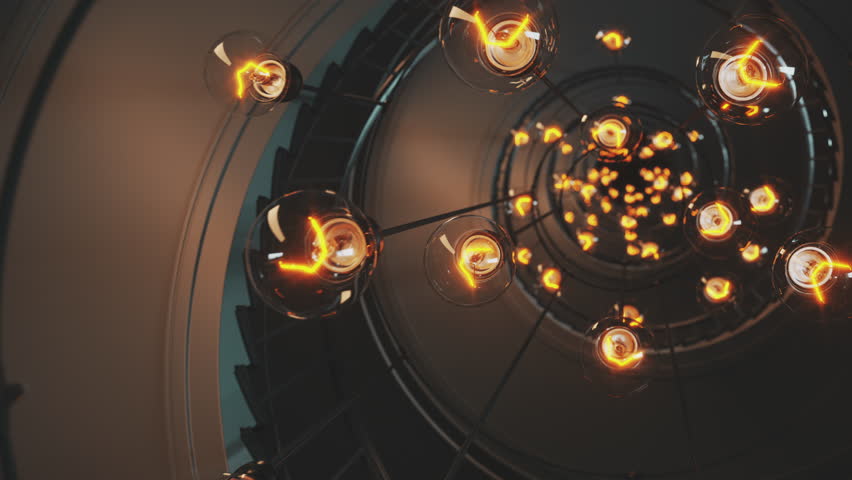Fly through a spiral staircase, illuminated by warm, glowing bulbs, creating an inviting atmosphere. Ultra HD 4K 3840x2160 3D loopable animation. Royalty-Free Stock Footage #3417311801