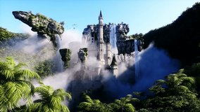 fantasy fairytale flying rocks with castle. Realistic 4k animation. - Powered by Shutterstock - Get 15% off with code: PIKWIZARD15