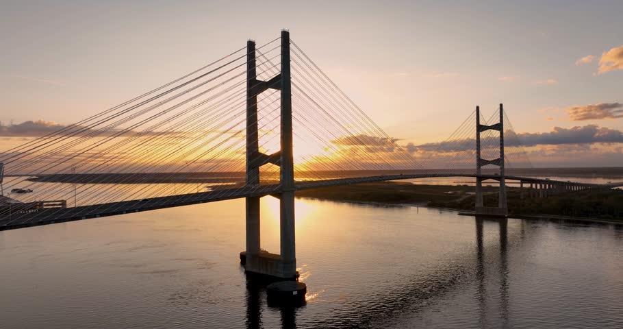 Sunrise view of the Dames Point Bridge in Jacksonville, Florida.