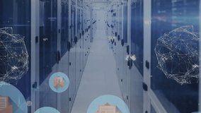 Animation of floating email icons and global networks processing data over computer server room. Data, email, networks, digital interface, business and communication, digitally generated video. - Powered by Shutterstock - Get 15% off with code: PIKWIZARD15