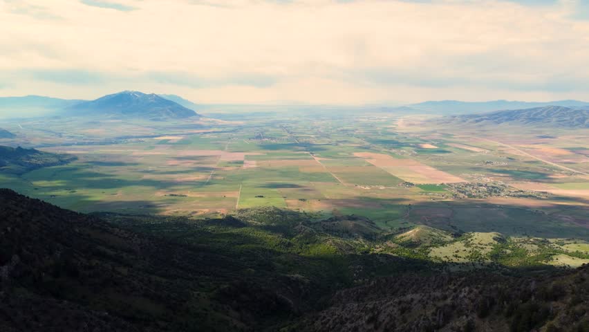 Gunsight Peak Mountain range in Plymouth, Utah overlooking vast Cache Valley