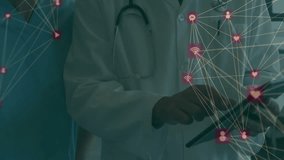Animation of networks of media icons over caucasian male doctors in discussion. Medical services, healthcare, digital interface, networks and communication, digitally generated video. - Powered by Shutterstock - Get 15% off with code: PIKWIZARD15