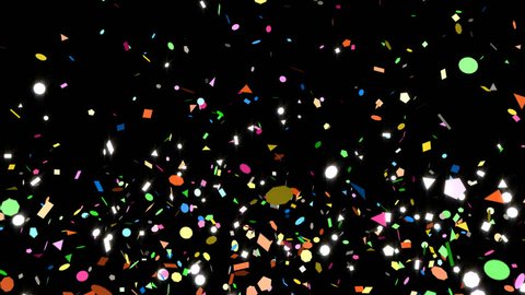 3 anims in the clip. 2 confetti explosions, and 1 raining confetti effect. This short anim is perfect for games, apps, commercials, and marketing presentations. Transparency is embedded in video.