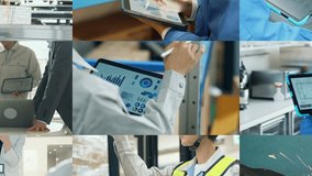 Collage movie of various industrial workers. Enlarge, Shrink transition. - Powered by Shutterstock - Get 15% off with code: PIKWIZARD15