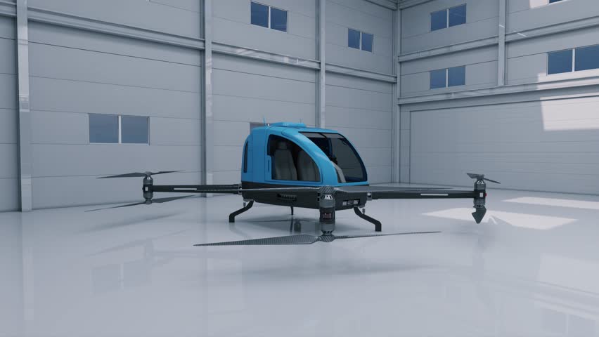 Autonomous unmanned aerial vehicle in the workshop. Transport of the future. 3d render. Royalty-Free Stock Footage #3417750861
