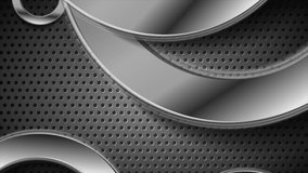 Tech abstract background with silver circles on perforated metallic texture. Seamless looping geometric motion design. Video animation Ultra HD 4K 3840x2160