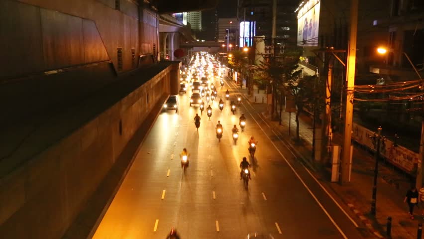 Car traffic at night in Bangkok 