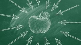 Abstract target icon with apple. Achieving business goals. Focusing on target and winning competition. Illustration on greenboard - Powered by Shutterstock - Get 15% off with code: PIKWIZARD15