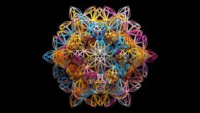 3d render of abstract art video animation with surreal symmetry fractal circular hypnotic mandala flower based on colorful orange purple red plastic wire atomic structure on a black background - Powered by Shutterstock - Get 15% off with code: PIKWIZARD15