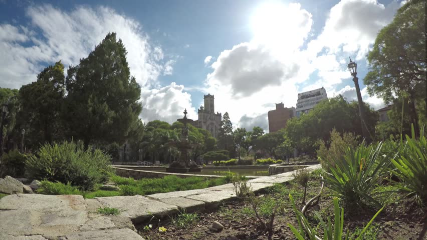 panoramic image of the colon square located on Colon Avenue in the city of Cordoba Argentina, in the background you can see the Maria Auxiliadora Church.