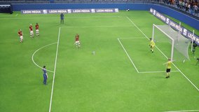 Playing the newest Football video game on the pc. Controlling the footballers in the digital video game. Penalty shootout in the esports football video game tournament final match. Goal. - Powered by Shutterstock - Get 15% off with code: PIKWIZARD15