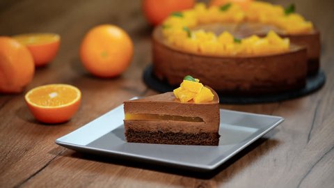 Eat a piece of chocolate orange mousse cake