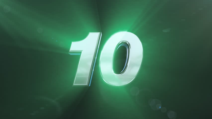 Countdown green number zoom bursting in lens flare 3D movie