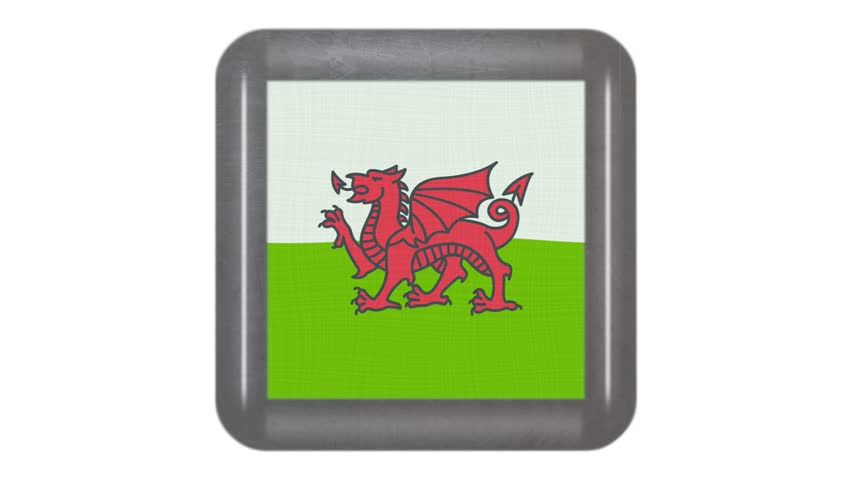 Wales flag waving in the wind. Icon in the frame on white isolated background. Animation loop. Element for web site, presentation, import into video.